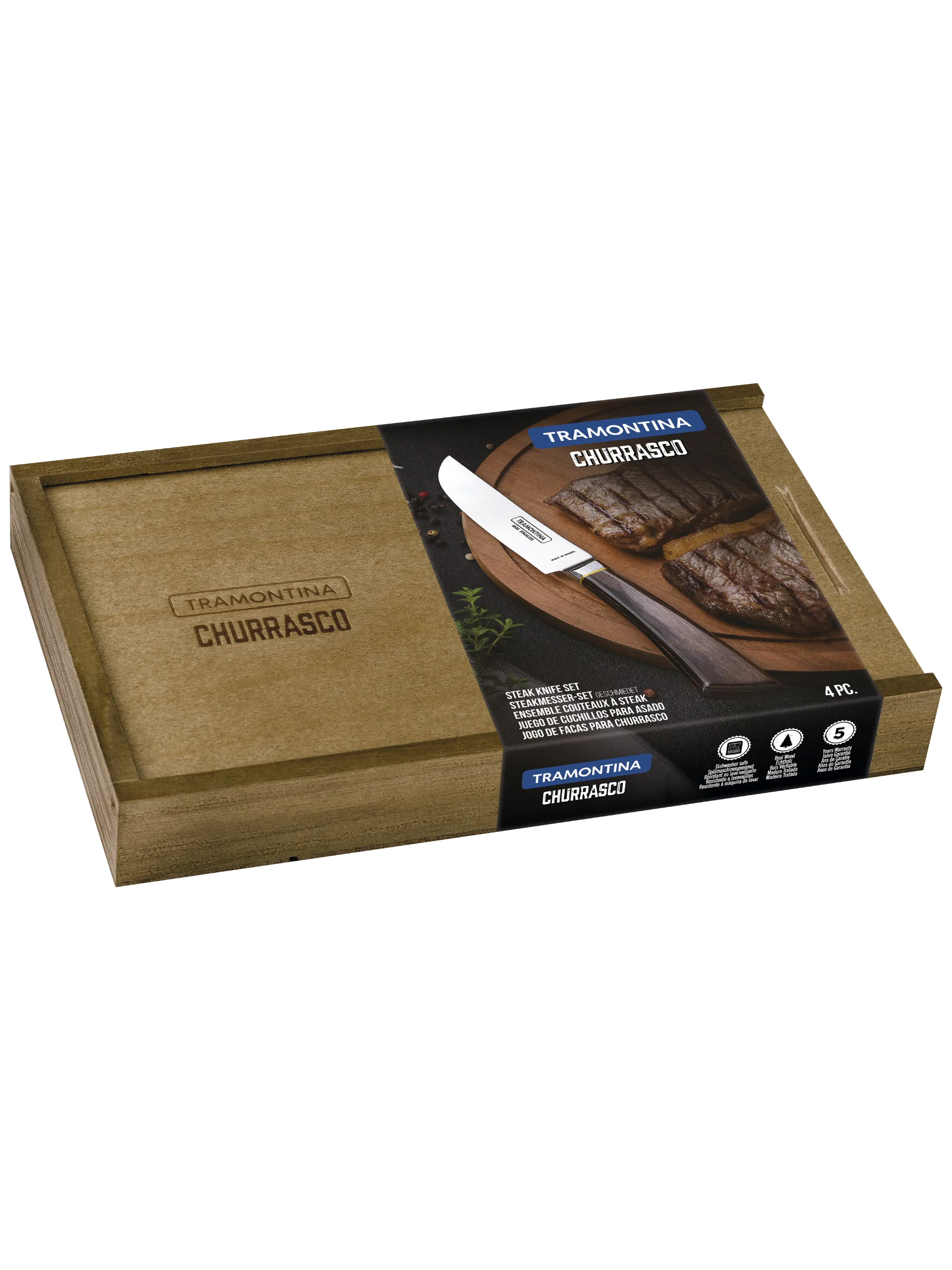 Tramontina 29899535 Churrasco Pampas kovácsoltvas steak kés szett fa dobozban 4db