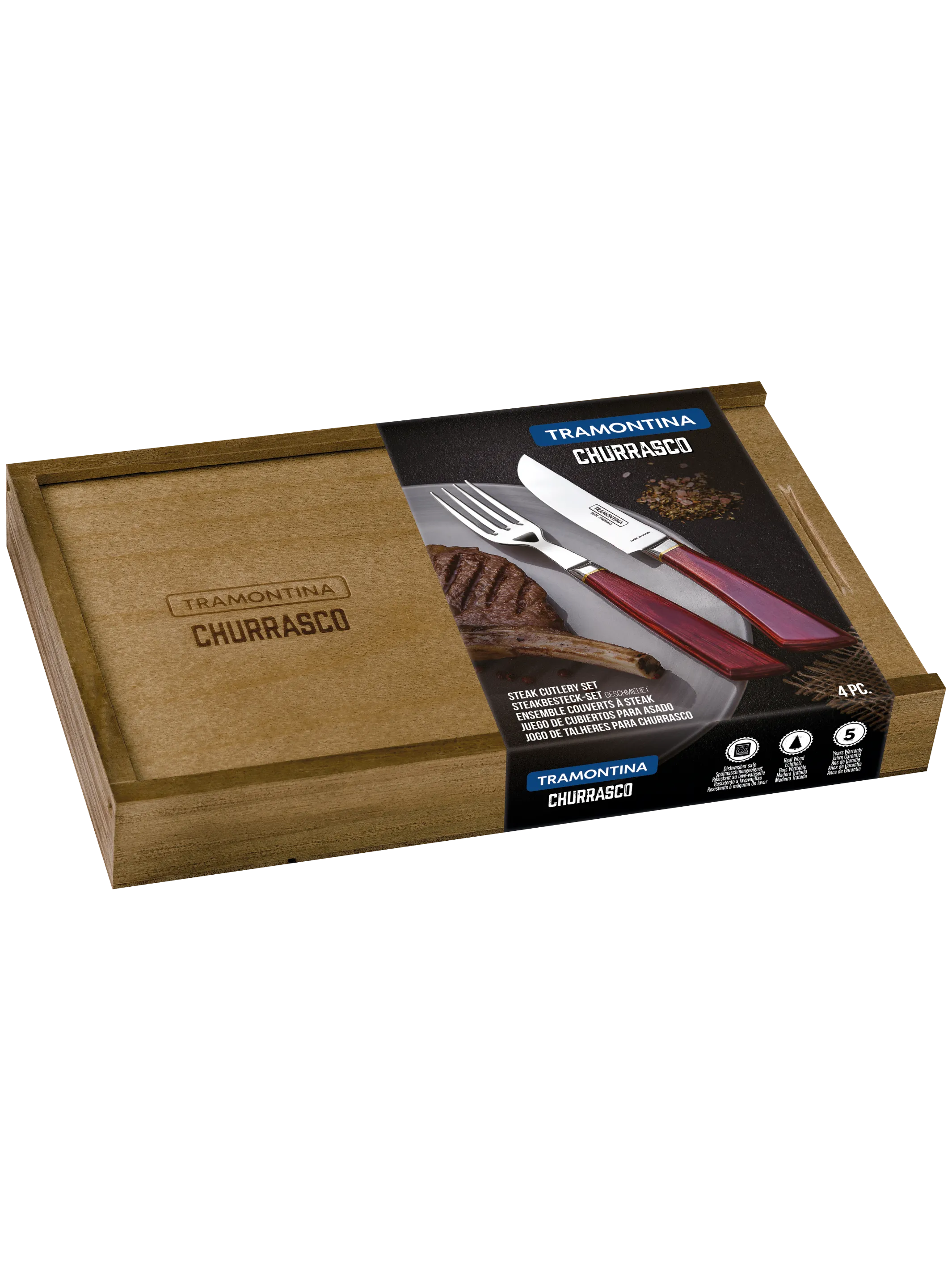 Tramontina 29899537 Churrasco Steak evőeszközkészlet 4db - javitani pampas 4dbos piros fa dobozban